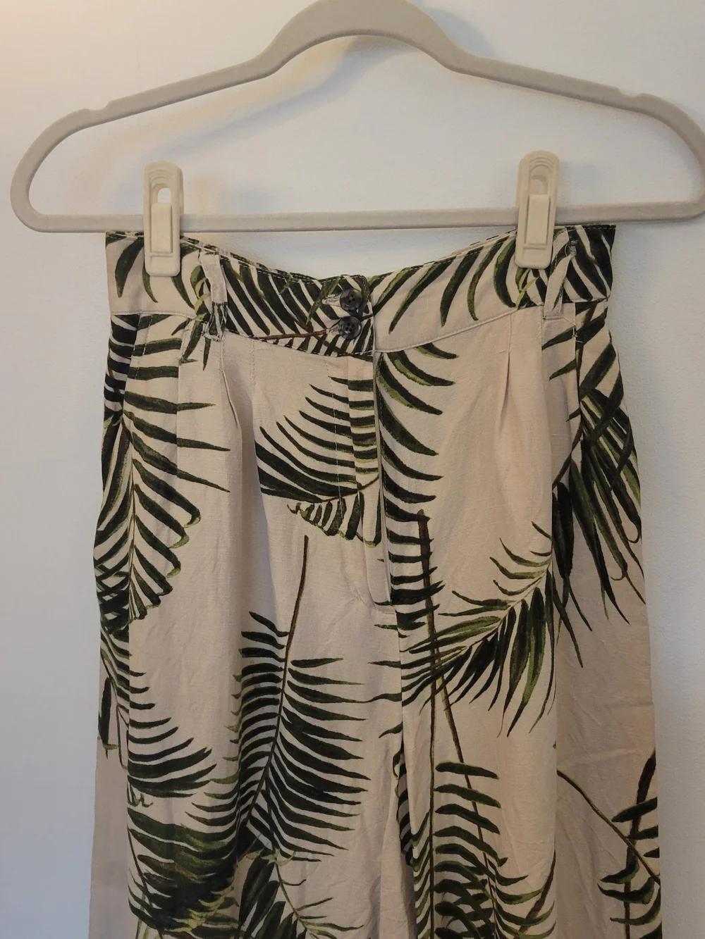 H&M Linen Blend Palm Leaf Wide Leg Pants